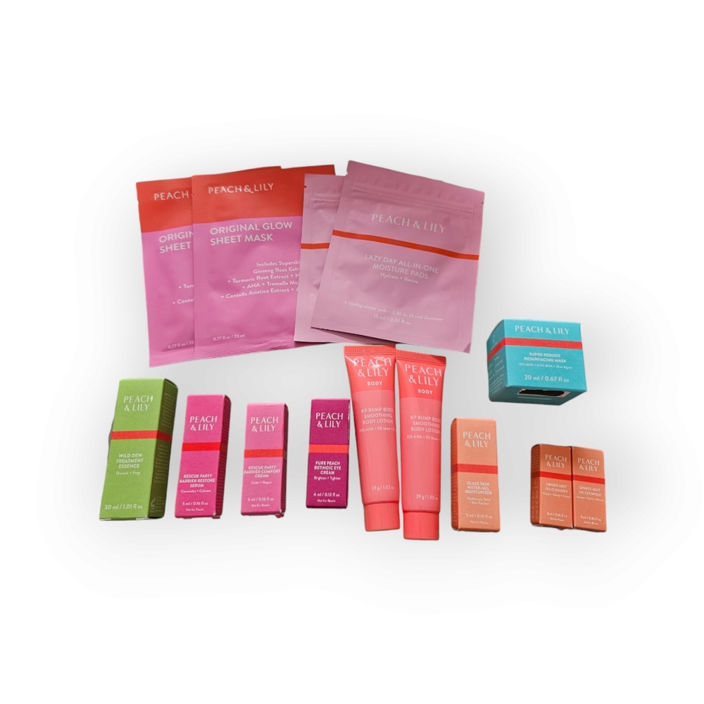 PEACH & LILY Travel Sample Set, 14 Pieces, Skin Care, New